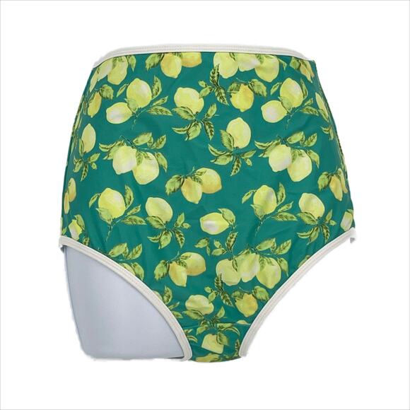 Swimsuit High Waist Bikini Bottom in Lemon Print in Green and Yellow Size XL - Picture 3 of 5